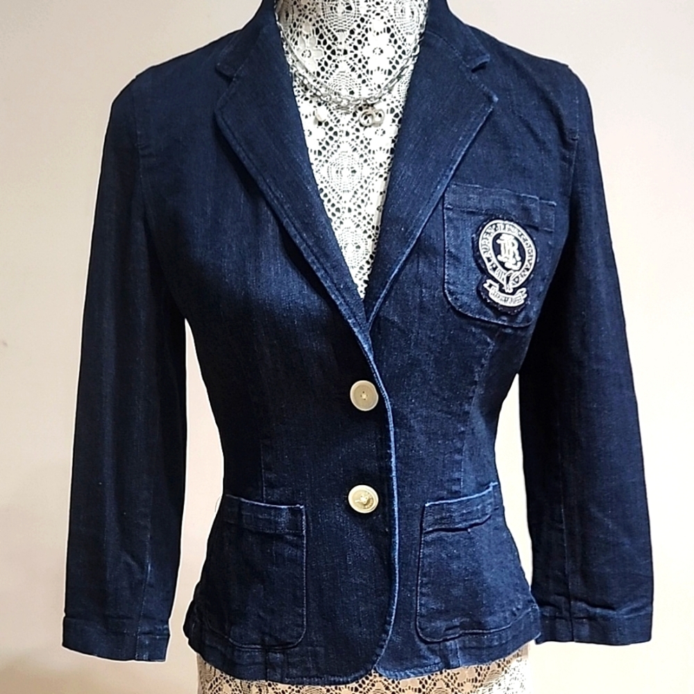 [XS] LAUREN JEANS CO. by Ralph Lauren Dark Denim Jean Blazer-Jacket